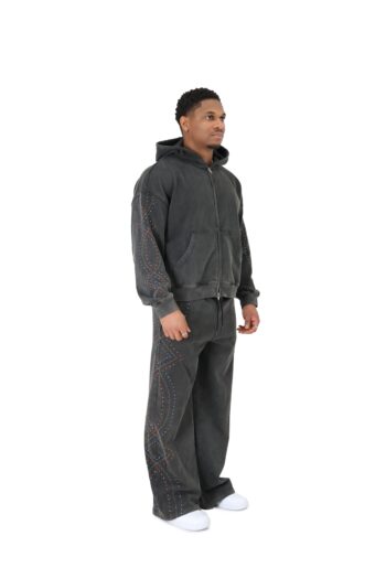 Stonewash Oversized Cropped Rhinestone Hoodies