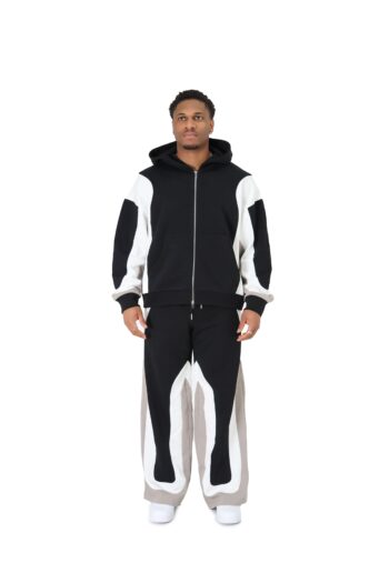 Multi Panel Pattern Oversized Zip Up Hoodies alt